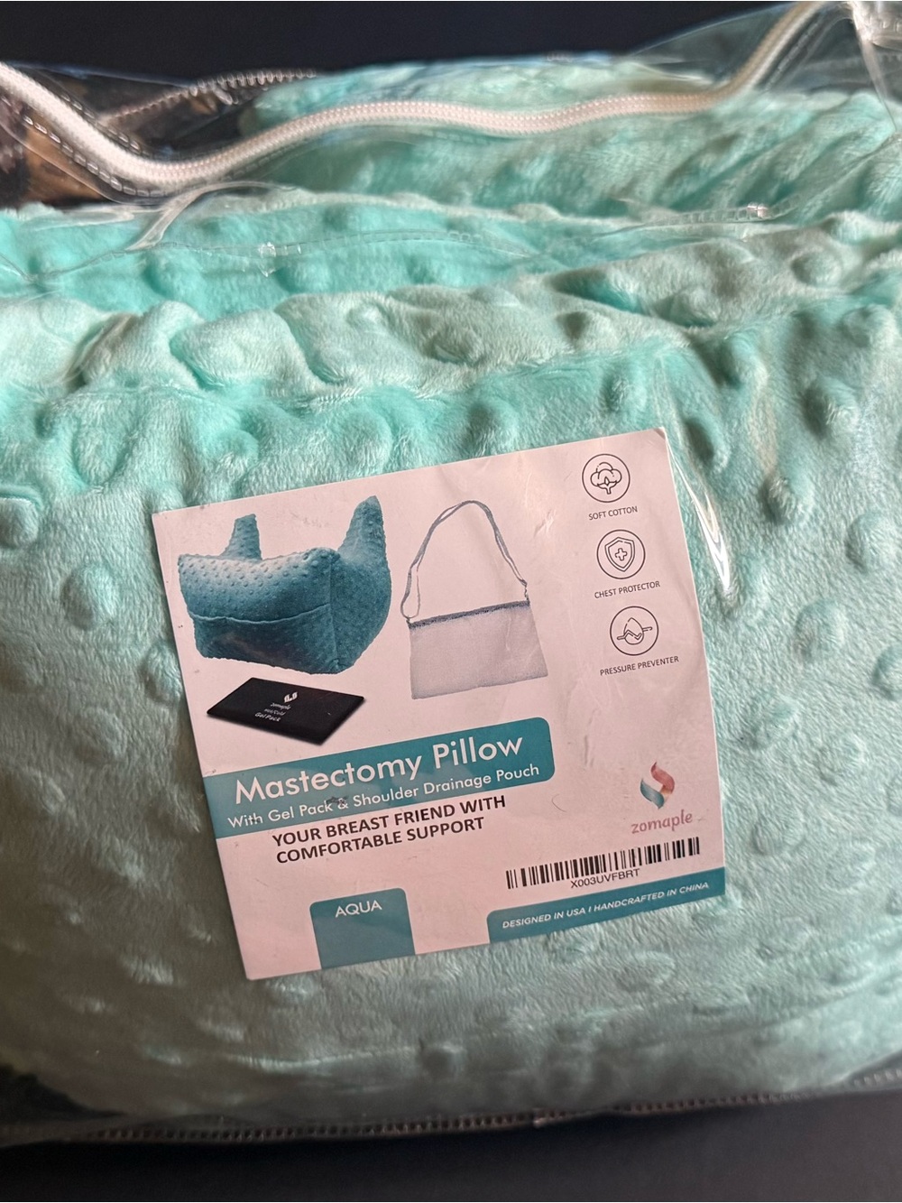 Aqua Mastectomy Support Pillow with Gel Pack & Drainage Pouch